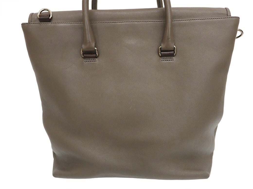 Ferragamo Large Leather Tote Bag Greige Belt Flap Shoulder Bag Preowned Auth3