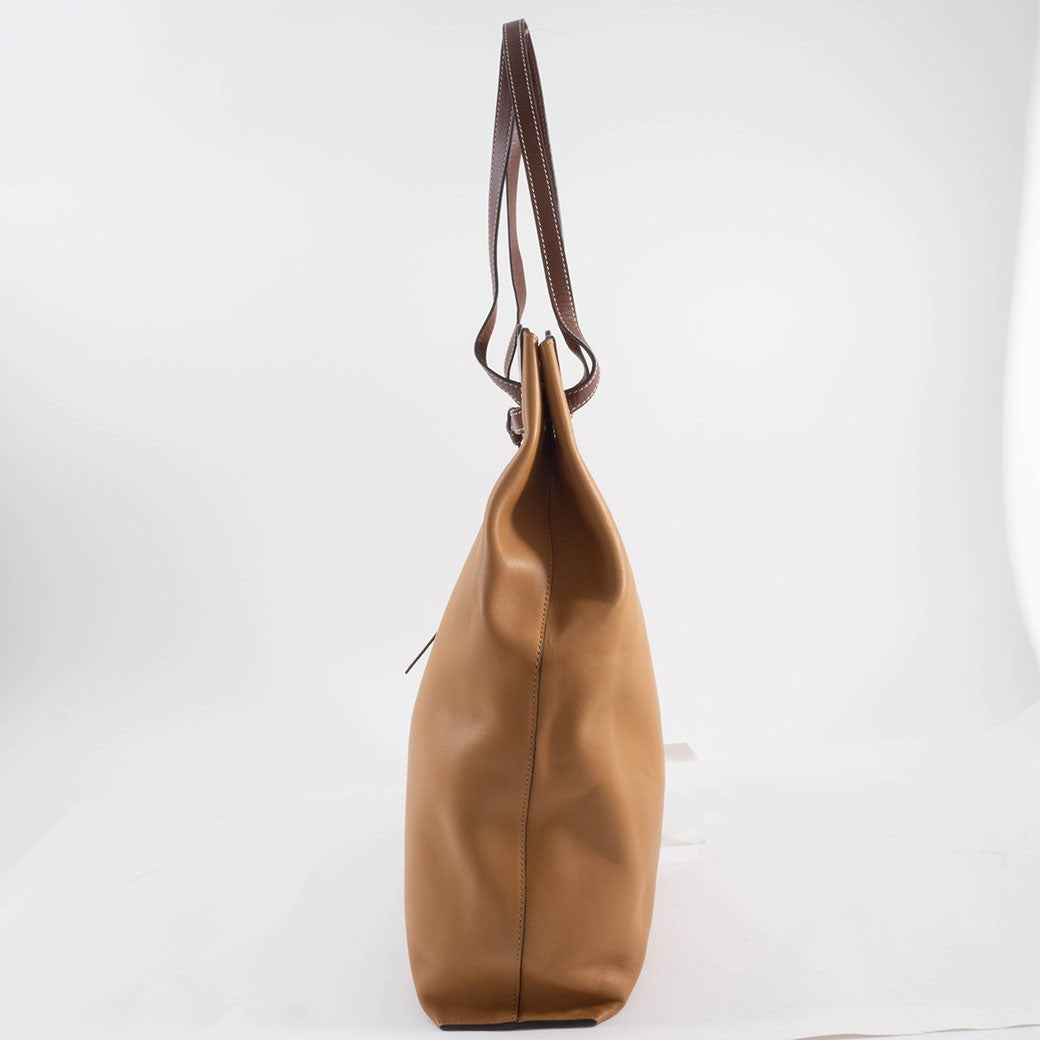 LOEWE Lazo Tote Bag Camel Brown Leather Large A4 Shoulder Bag Preowned Auth6