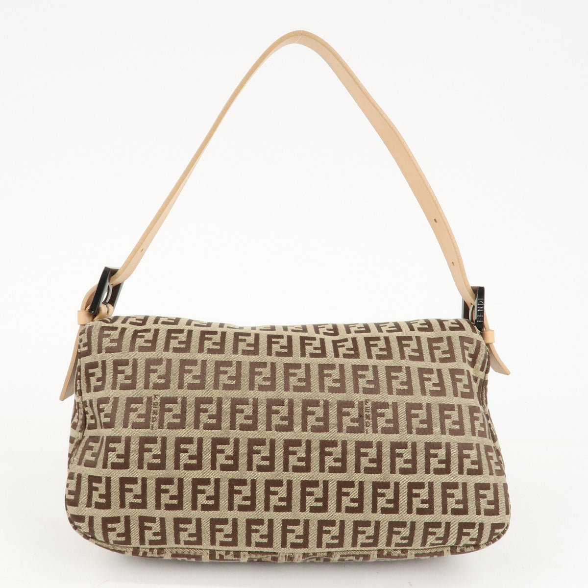 FENDI Zucchino Canvas Womens Shoulder Bag Beige Leather 8BR003 Preowned Auth1