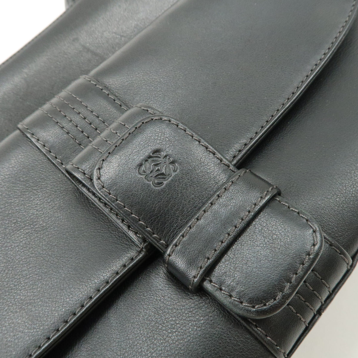 LOEWE Anagram Logo Leather Womens Shoulder Bag Handbag Black Preowned Auth12