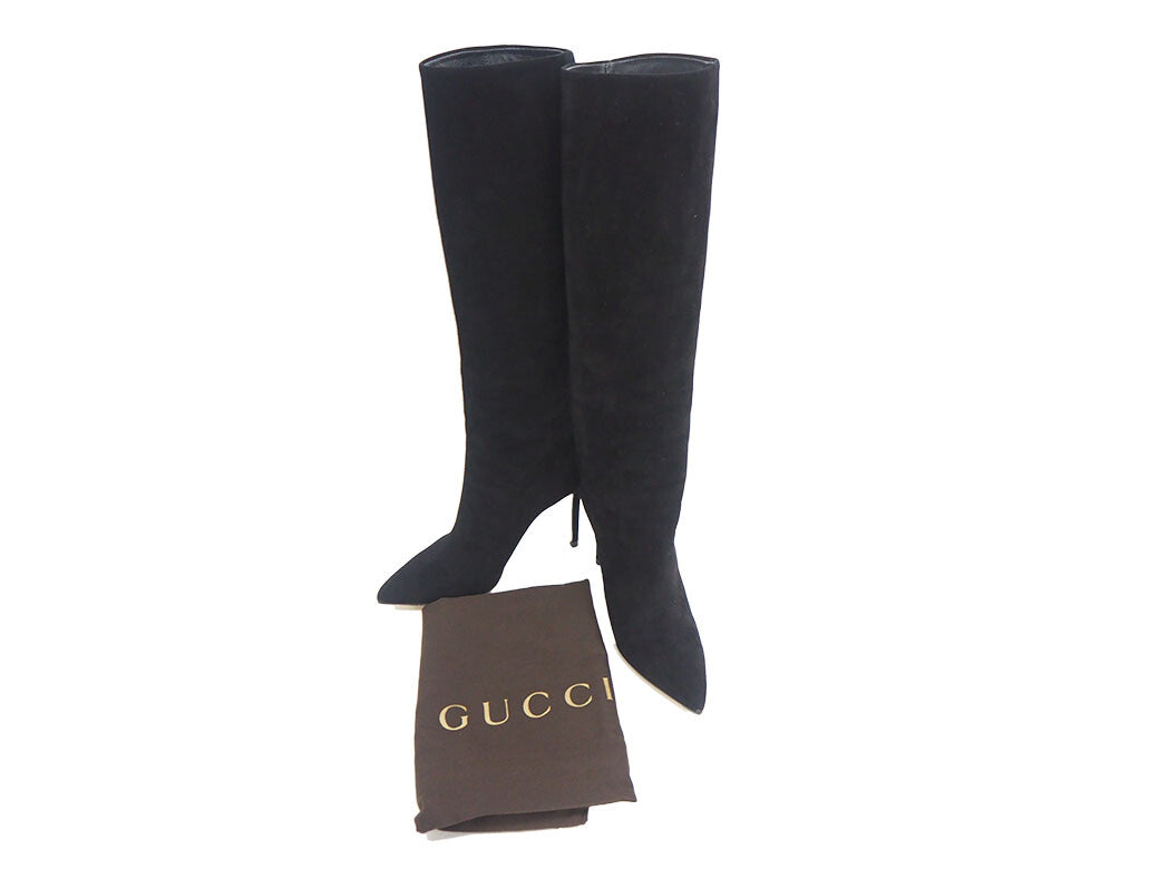 Gucci shoes suede long boots black ladies stiletto heel 36 Reuse Used Preowned11