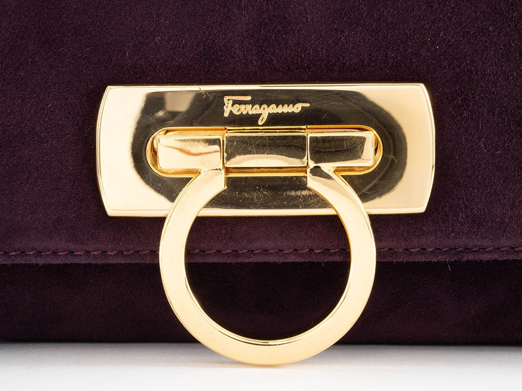 Salvatore Ferragamo Gancini Logo Crossbody Shoulder Bag Suede Purple Preowned5