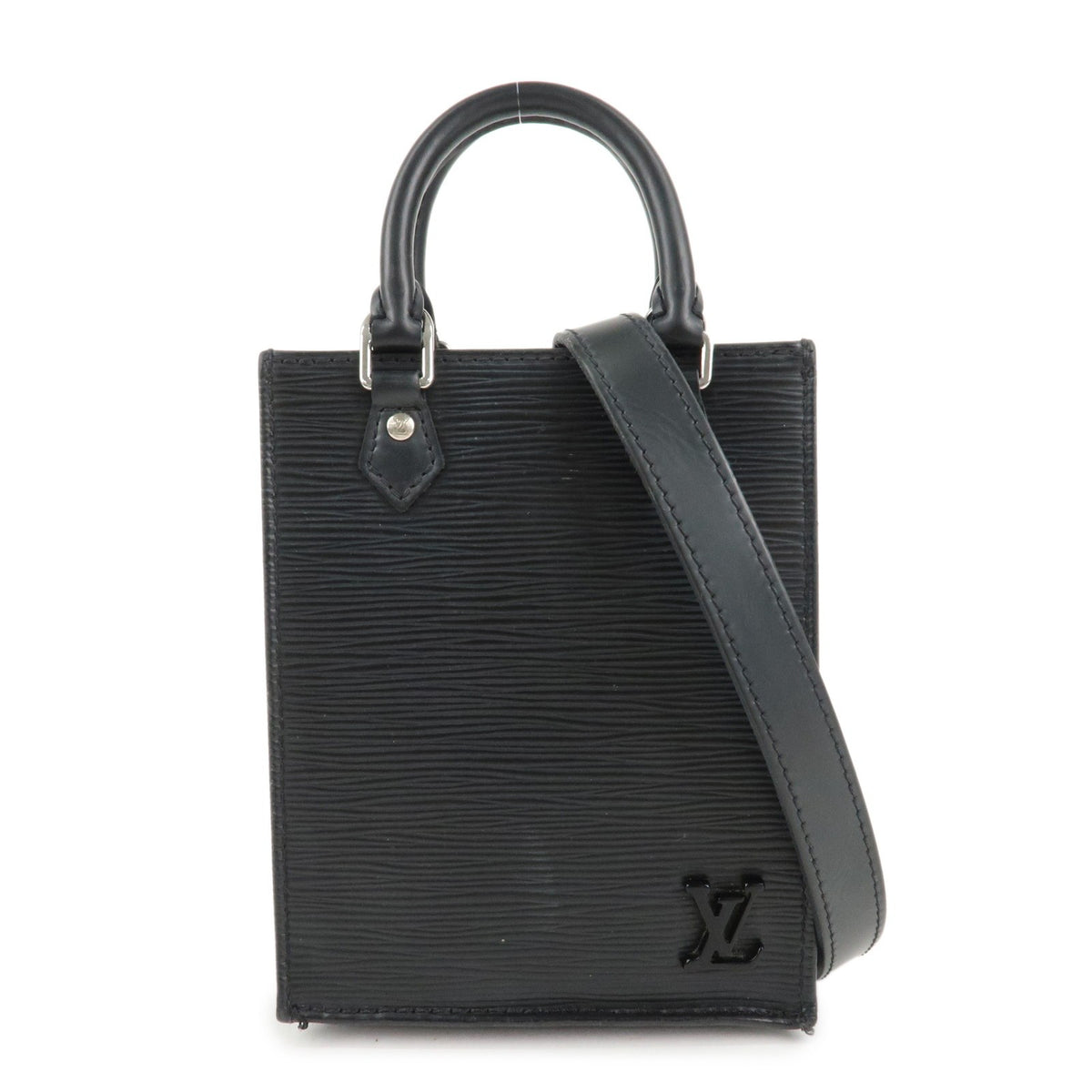 LOUIS VUITTON Petit Sac Plat Convertible Handbag Black Epi M69441 Preowned Auth0