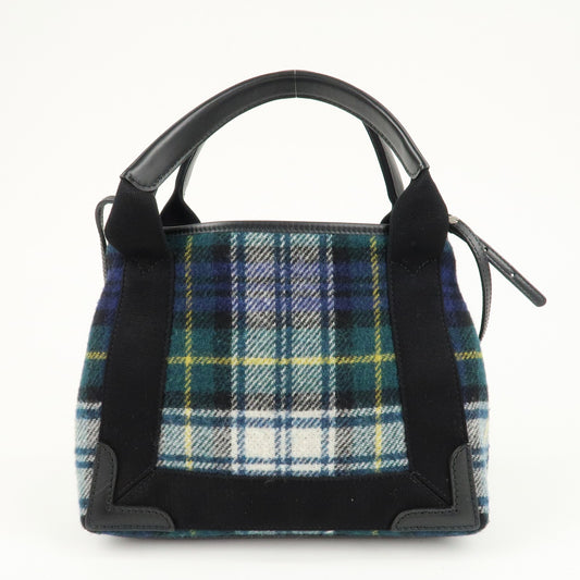 Auth BALENCIAGA Handbag Wool Leather Navy Cabas XS Tote Bag 390346 Used Reuse1