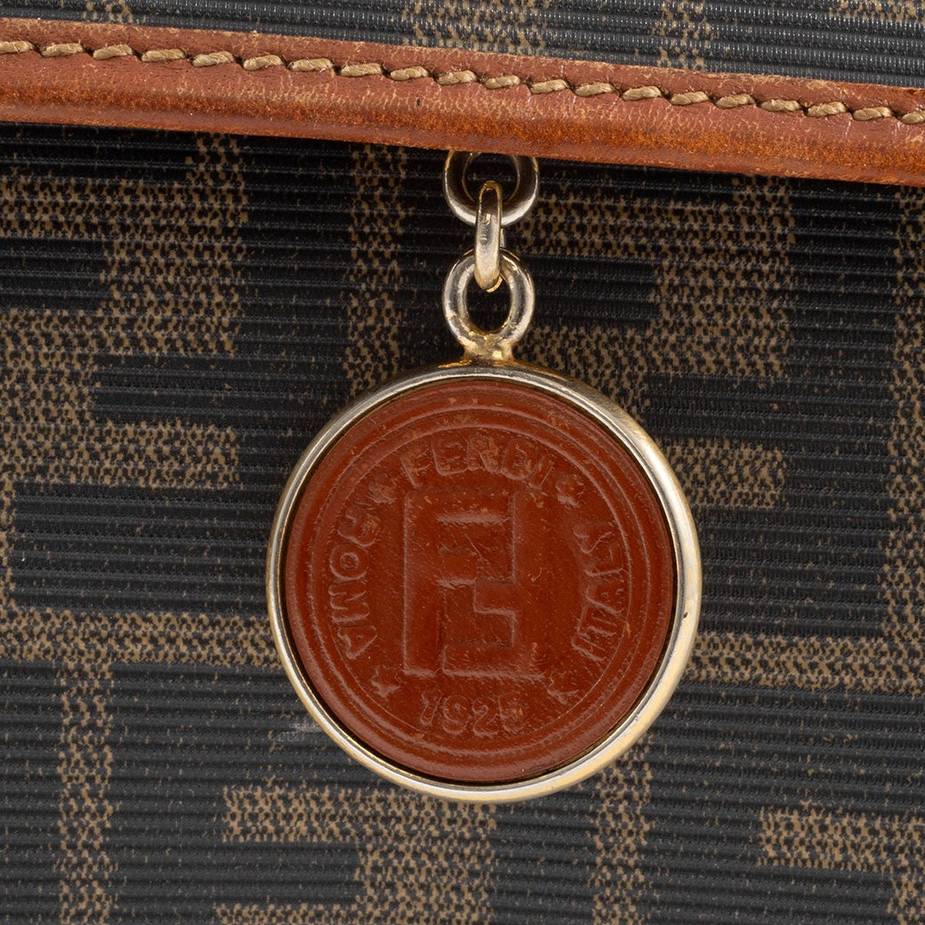 FENDI Zucca PVC Leather Crossbody Shoulder Bag FF Logo Flap Brown Preowned Auth10