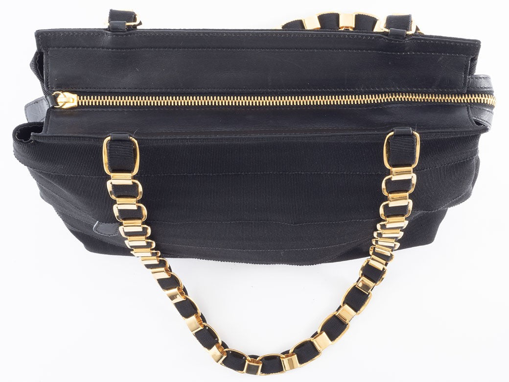 Ferragamo Vara Ribbon Womens Chain Shoulder Tote Bag Nylon Black Preowned Auth8