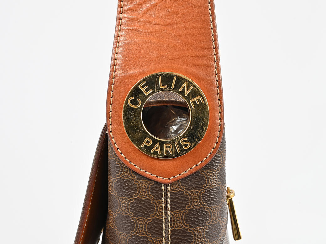 Auth Celine Macadam OneShoulder Bag Brown PVC Leather Flap Vintage Reuse Used5