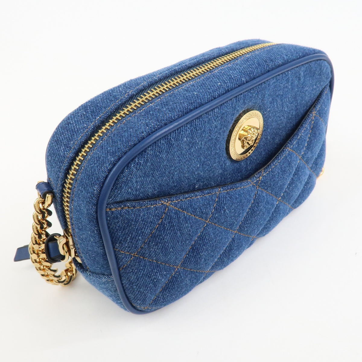 GIANNI VERSACE Denim Leather Chain Shoulder Bag Blue Authentic Used F/S3