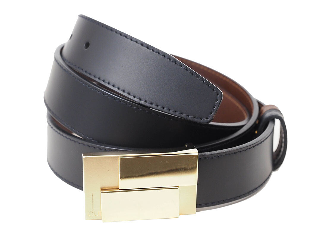 Auth Dunhill Reversible Belt Accessories Black Brown 112 Leather Black Brown 1121