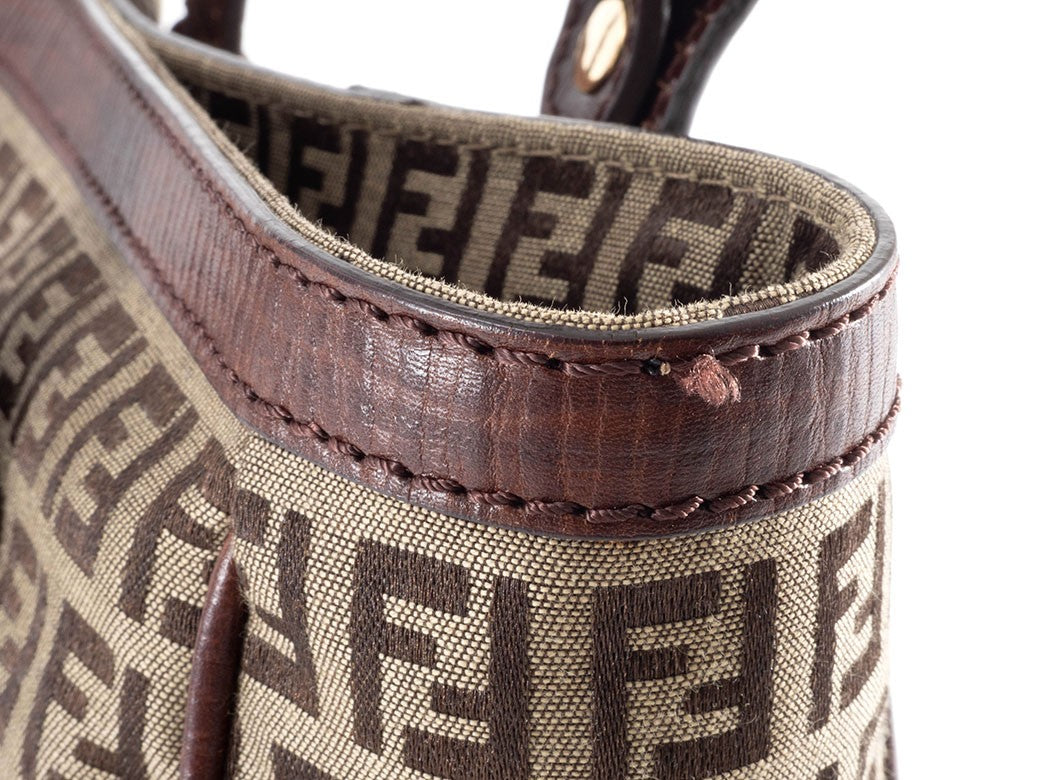 FENDI Zucchino Beige Canvas Leather Shoulder Tote Bag 8BH161 Preowned Auth11