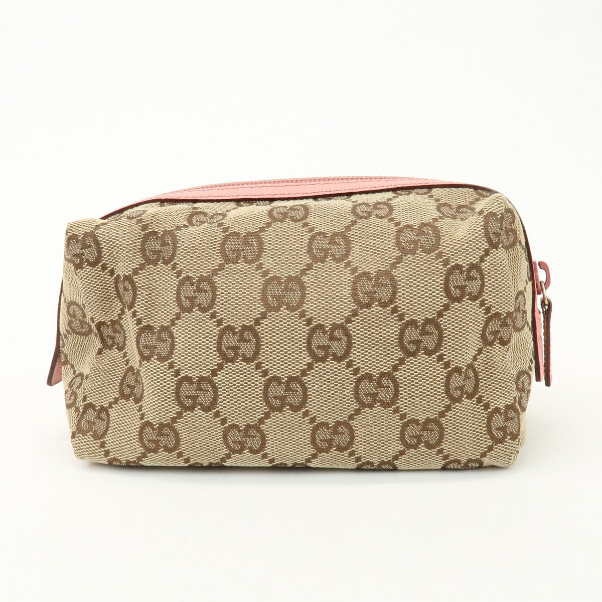 GUCCI GG Monogram Canvas Leather Cosmetic Pouch Beige Pink 29595 Preowned Auth1