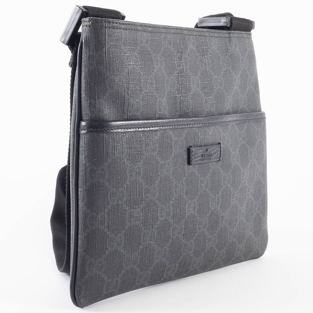 GUCCI GG Supreme Womens Crossbody Shoulder Bag Grey Coated Canvas Preowned Auth2