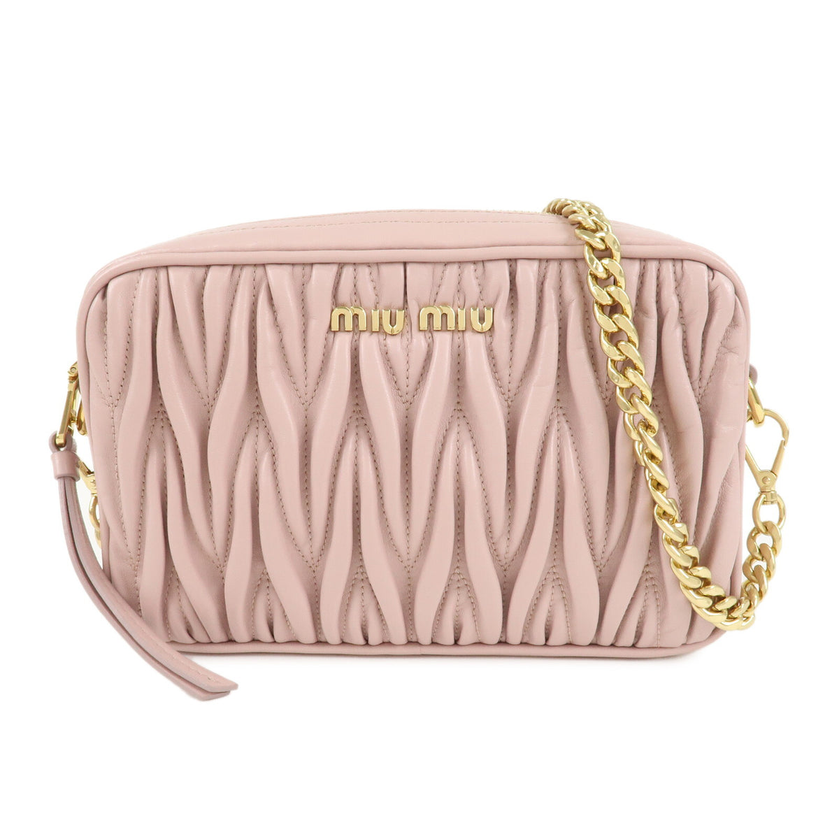 MIU MIU Matelasse Leather Chain Crossbody Shoulder Bag Pink Beige Preowned Auth0