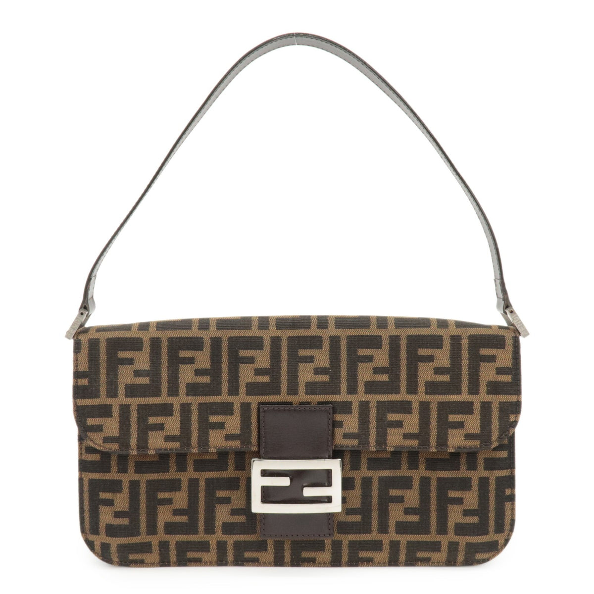 FENDI Zucca Tobacco Brown Canvas Leather Shoulder Bag 0916322 Y2K Preowned Auth0