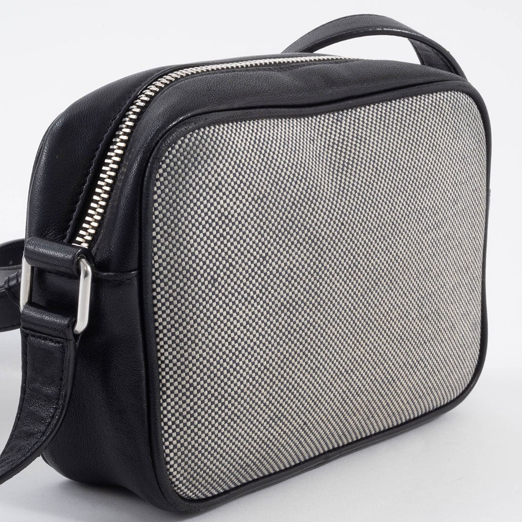 SAINT LAURENT Camp Camera Bag Canvas Leather Black Crossbody 647179 Preowned4