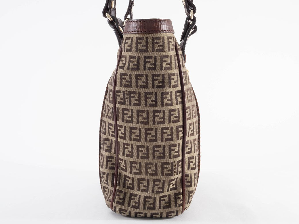 FENDI Zucchino Beige Canvas Leather Shoulder Tote Bag 8BH161 Preowned Auth3