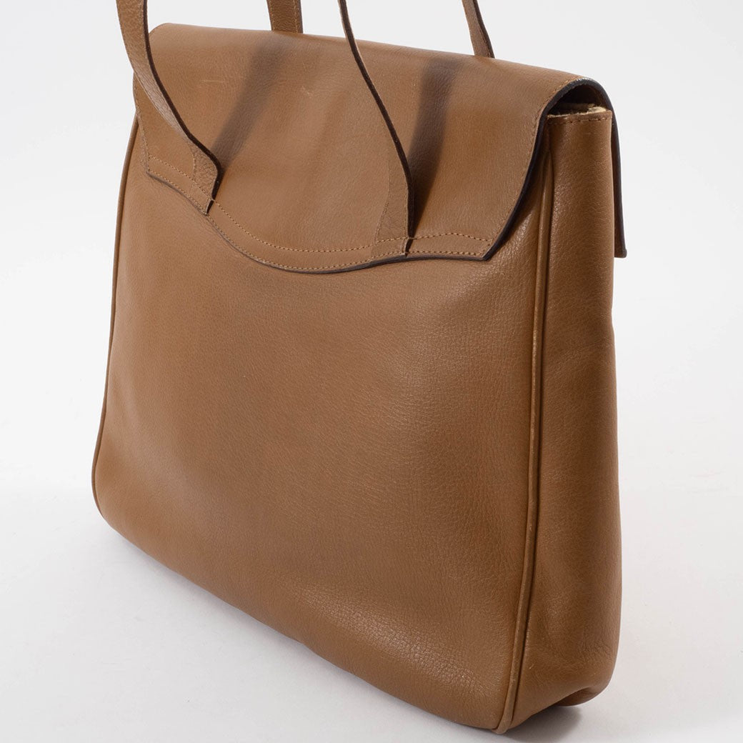 BALLY Old Bally Womens Shoulder Bag Camel Leather Flap Vintage Preowned Auth3
