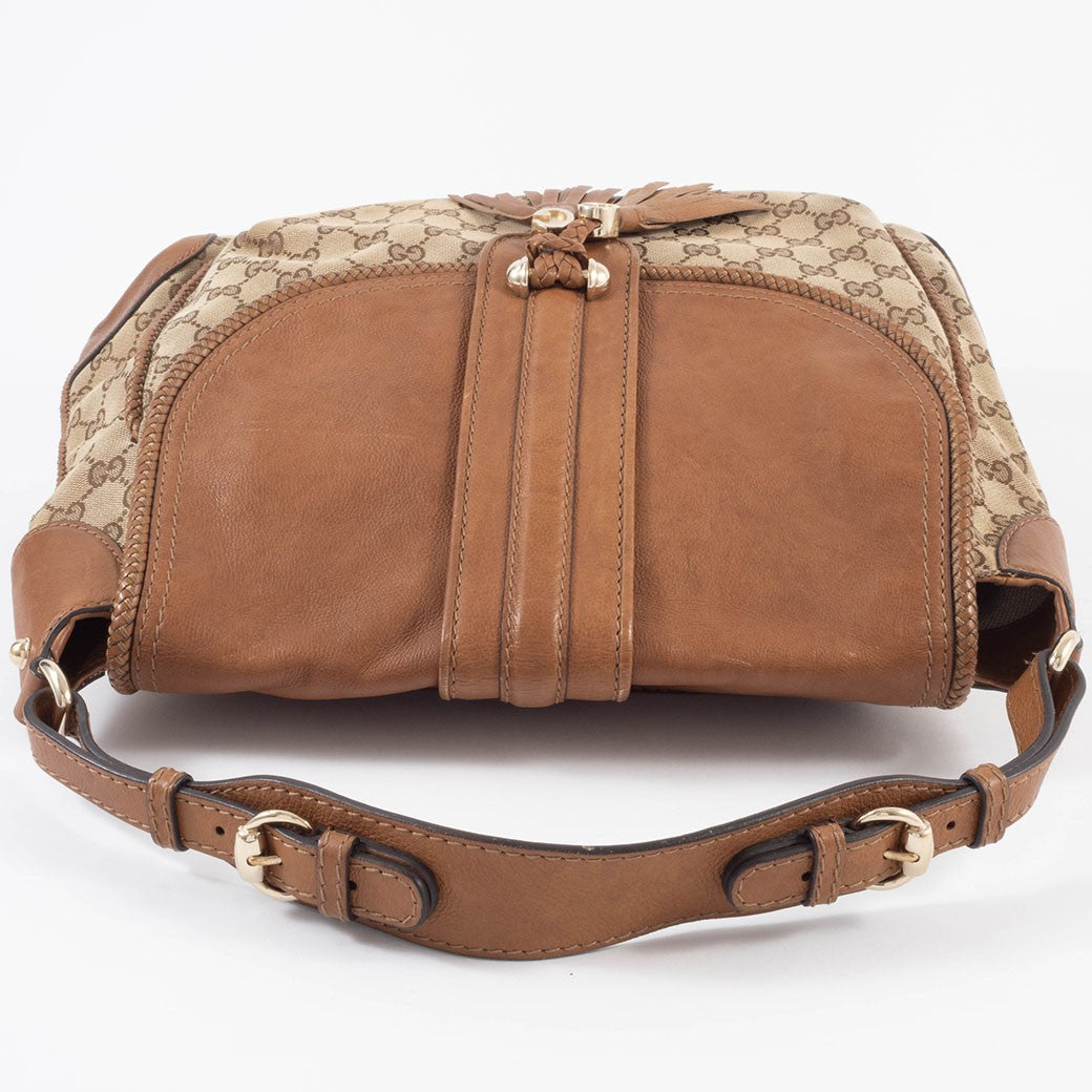 GUCCI Marrakech Hobo Bag GG Canvas Leather Tassel Beige Brown 257021 Preowned4