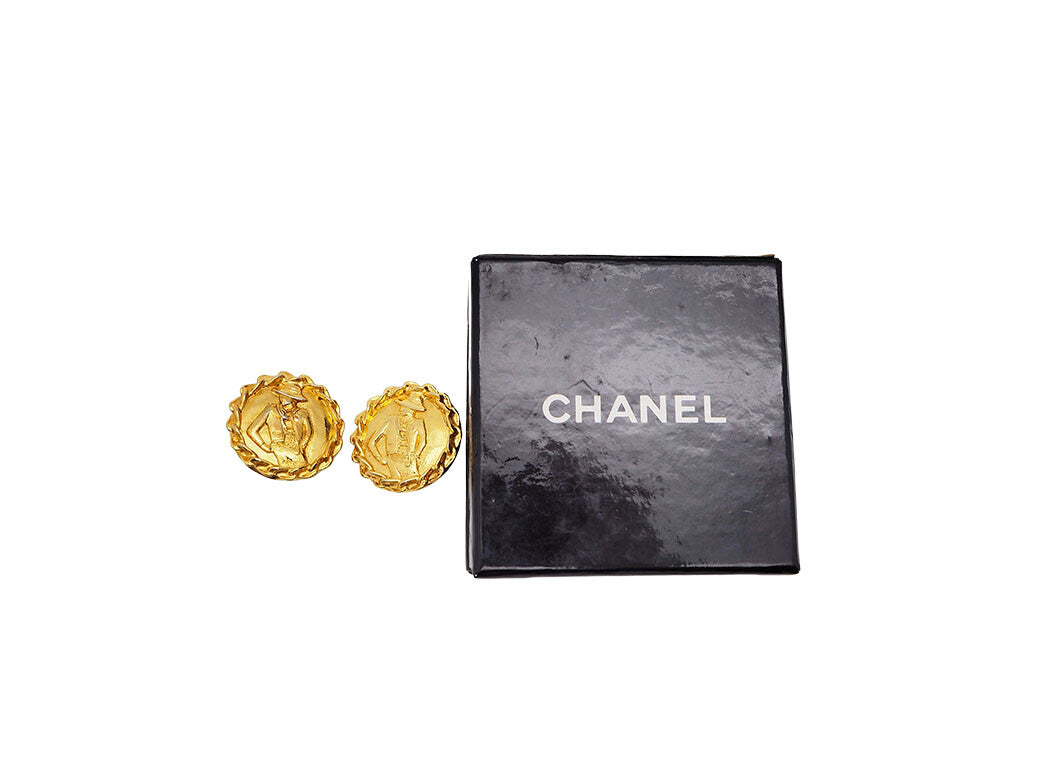 CHANEL Vintage Round Mademoiselle Earrings Chain Around Reuse Used Preowned7