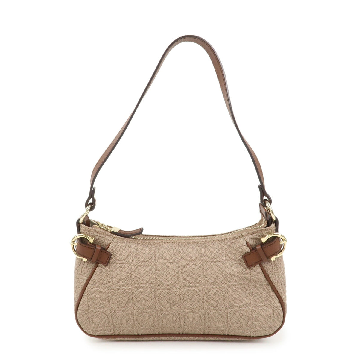 Ferragamo Gancini PVC Leather Shoulder Bag Brown Convertible Bag Preowned Auth0