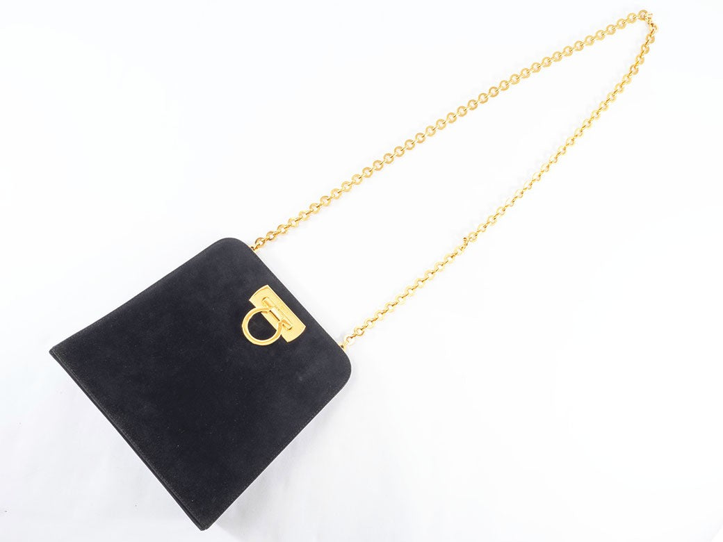 Salvatore Ferragamo Chain Shoulder Bag Suede Gancini Black P21 5241 Reuse Used9