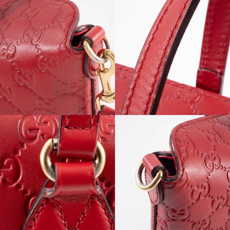 GUCCI Guccissima Leather Convertible Crossbody Shoulder Bag Tote Red Preowned20
