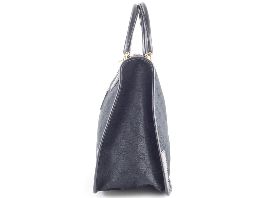 GUCCI Old Gucci GG Canvas Leather Handbag Black Vintage Tote Bag Preowned Auth5
