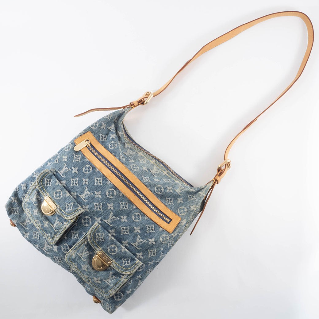 Louis Vuitton Baggy GM Monogram Denim Crossbody Shoulder Bag Hobo Blue Preowned9