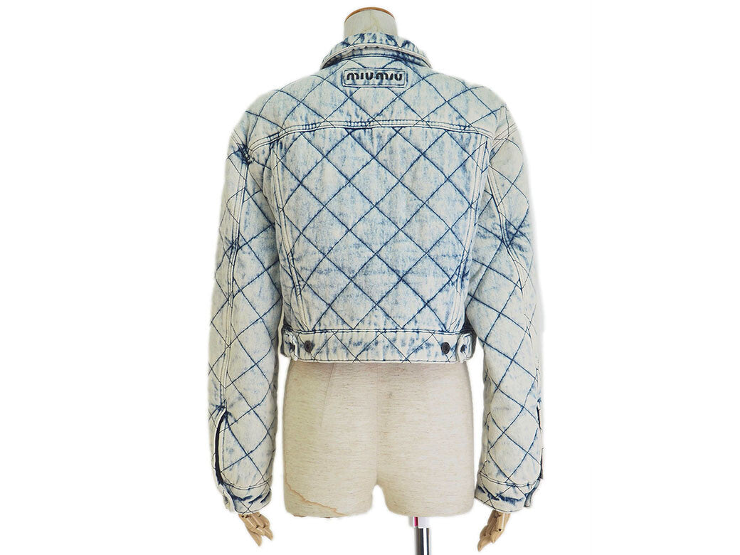 MIU MIU Quilted Denim Jacket Blue GWB086 38 Ladies Chemical Wash Reuse Used2