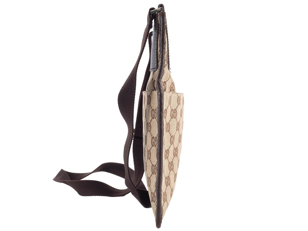 GUCCI GG Canvas Leather Crossbody Shoulder Bag 27639 Brown Beige Preowned Auth11