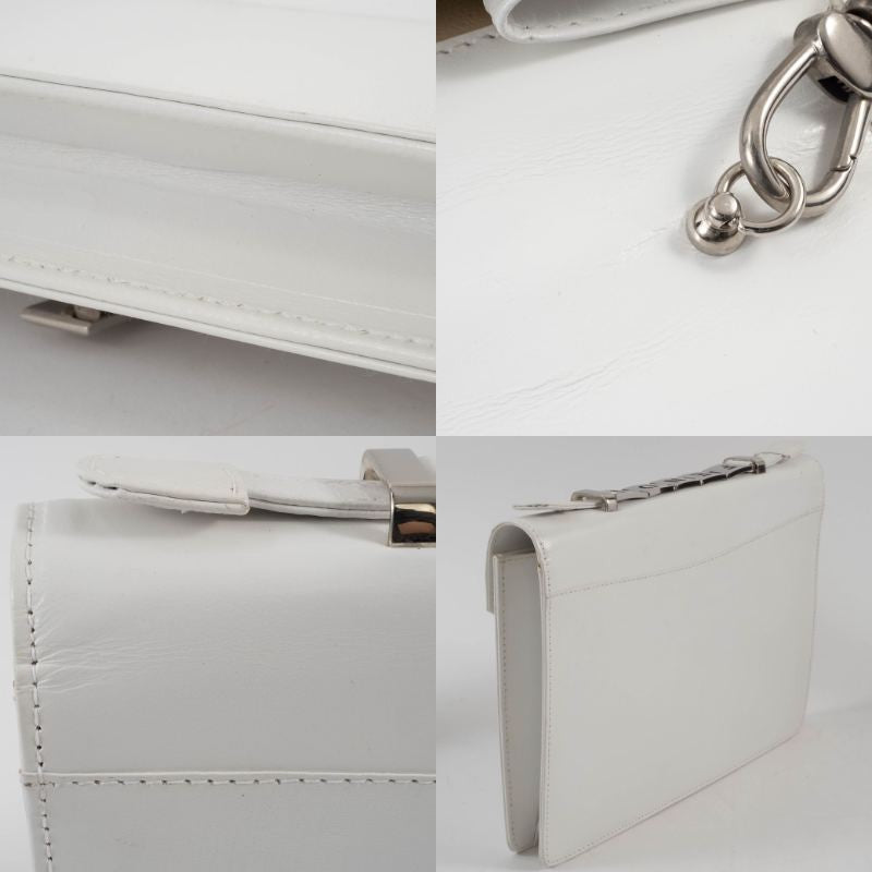 FENDI Logo Handle Shoulder Bag White Leather Convertible Crossbody Preowned13