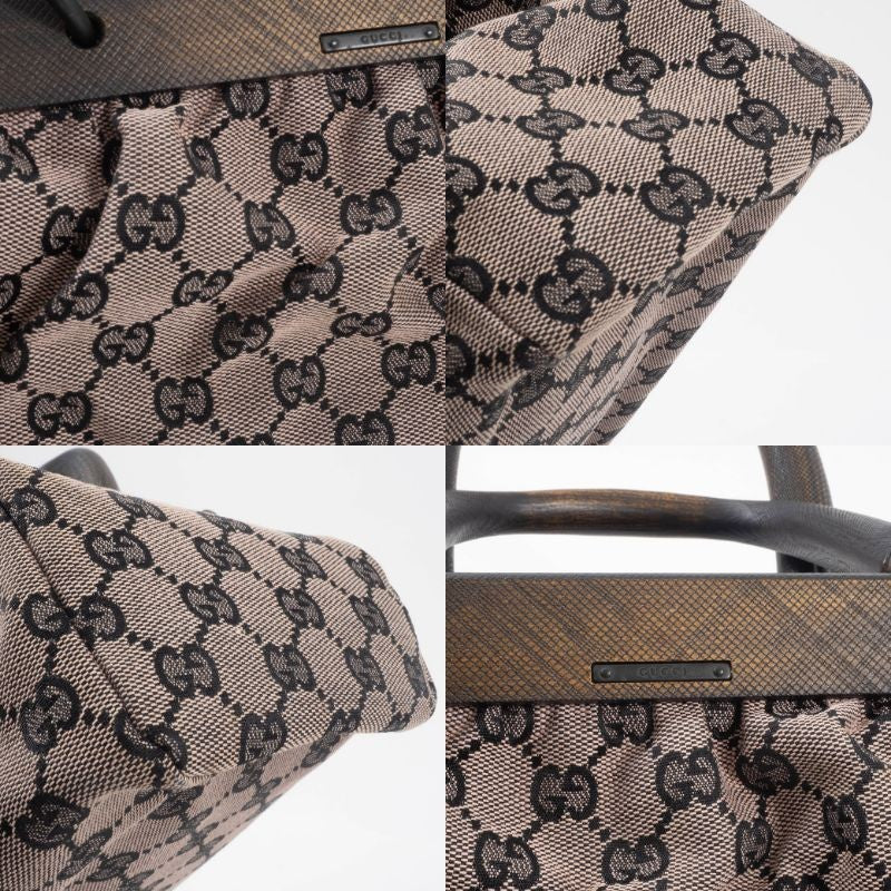 GUCCI GG Canvas Wood Handle Handbag Womens Beige Leather 112688 Preowned Auth15