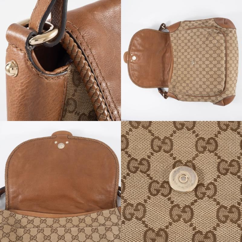 GUCCI Marrakech Hobo Bag GG Canvas Leather Tassel Beige Brown 257021 Preowned13