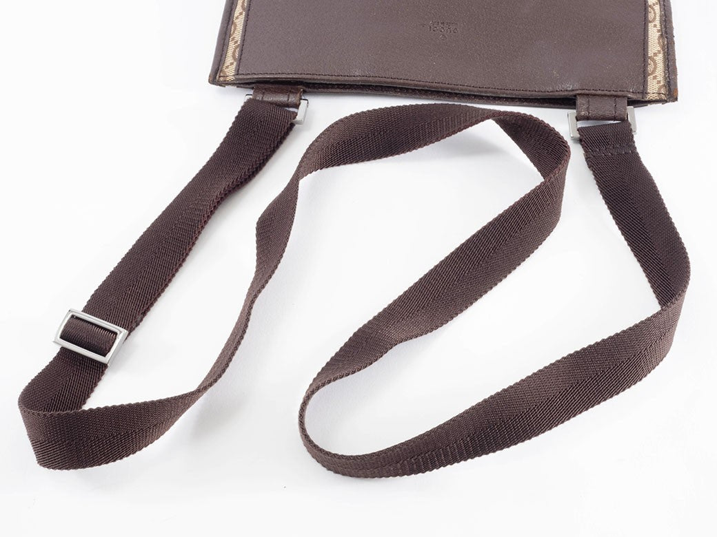 GUCCI GG Canvas Leather Crossbody Shoulder Bag 27639 Brown Beige Preowned Auth4