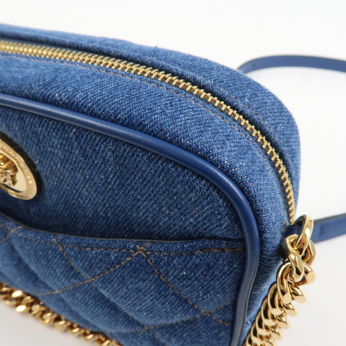 GIANNI VERSACE Denim Leather Chain Shoulder Bag Blue Authentic Used F/S14