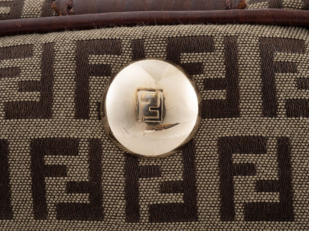 FENDI Zucchino Beige Canvas Leather Shoulder Tote Bag 8BH161 Preowned Auth10