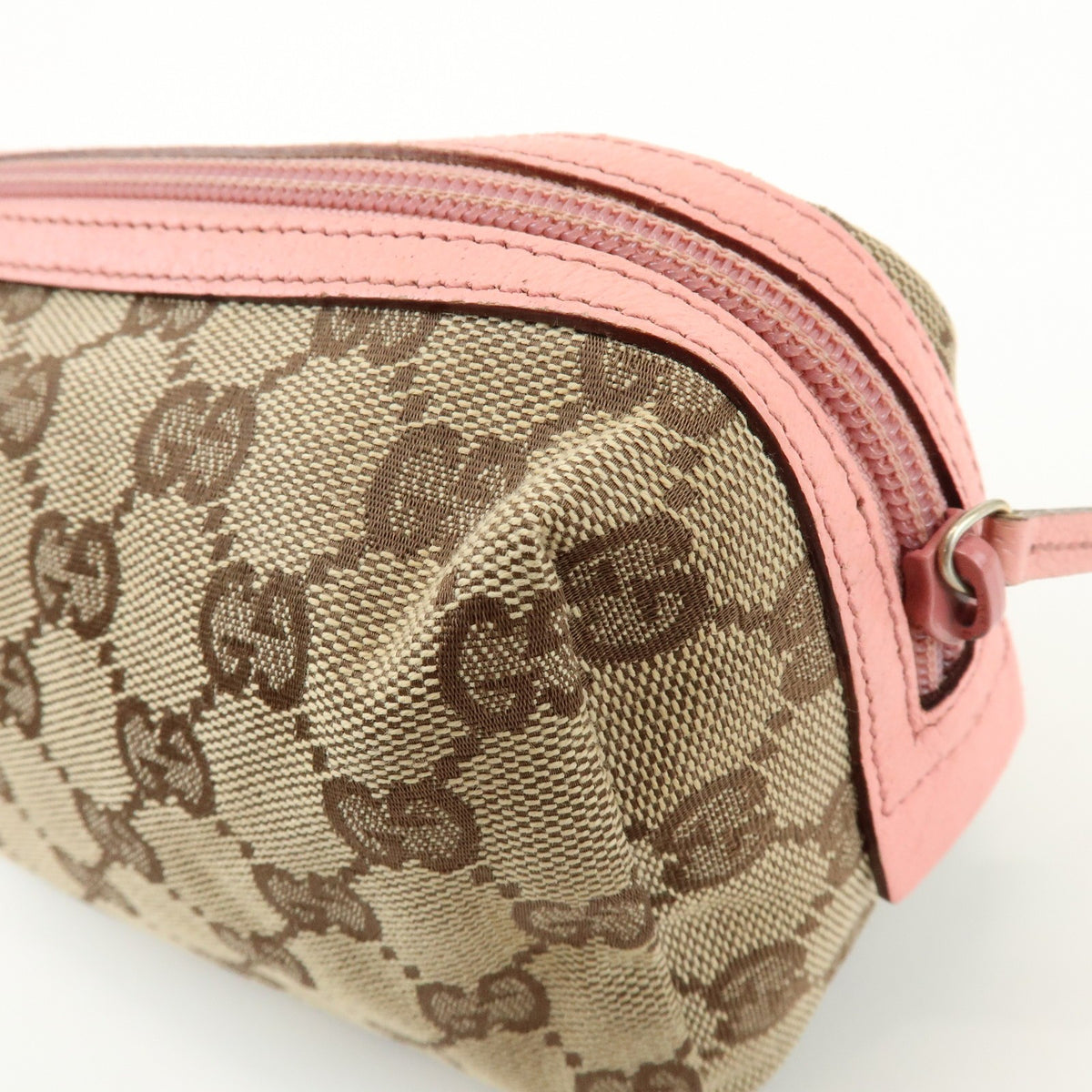 GUCCI GG Monogram Canvas Leather Cosmetic Pouch Beige Pink 29595 Preowned Auth9