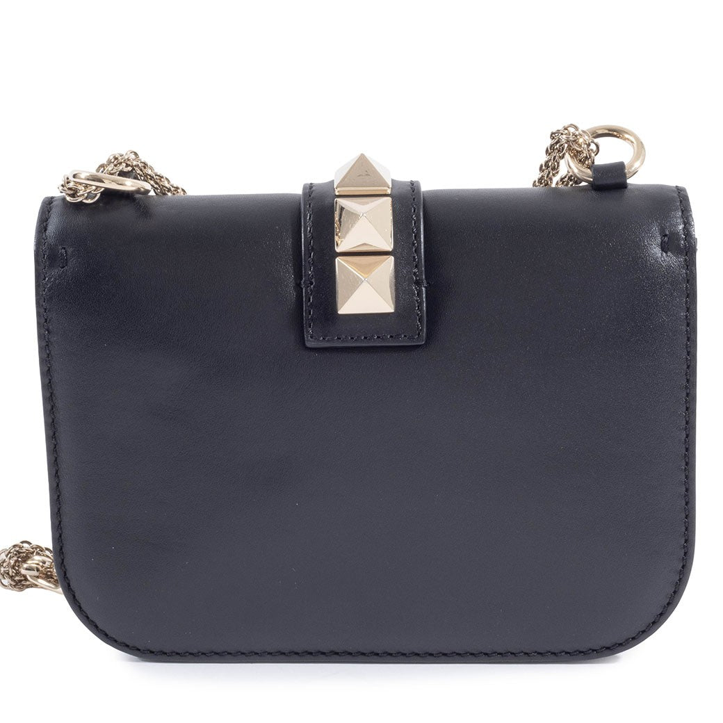 Valentino Garavani Rockstud Chain Shoulder Bag Black Leather Preowned Auth2