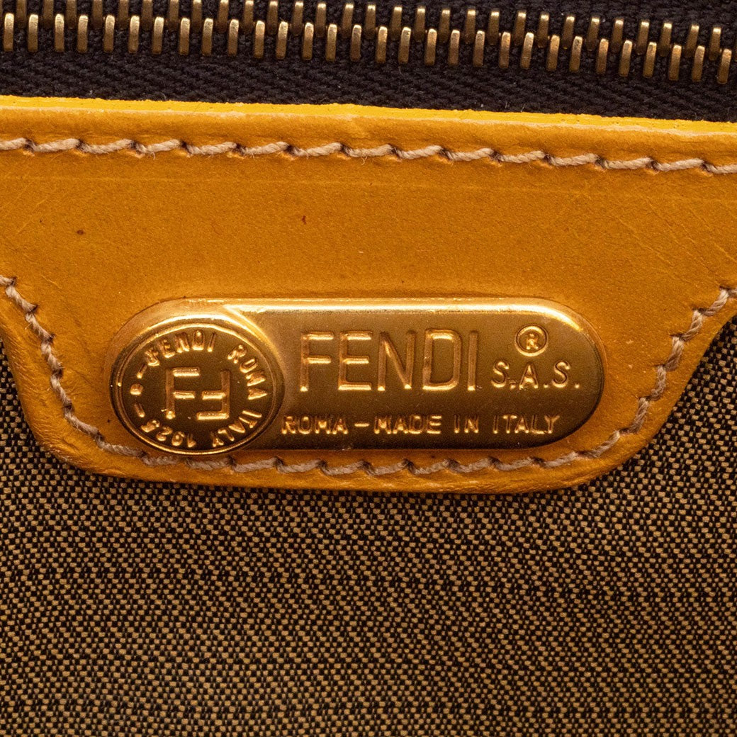 FENDI Zebra Print Tote Bag Canvas Leather Animal Pattern Brown Preowned Auth19