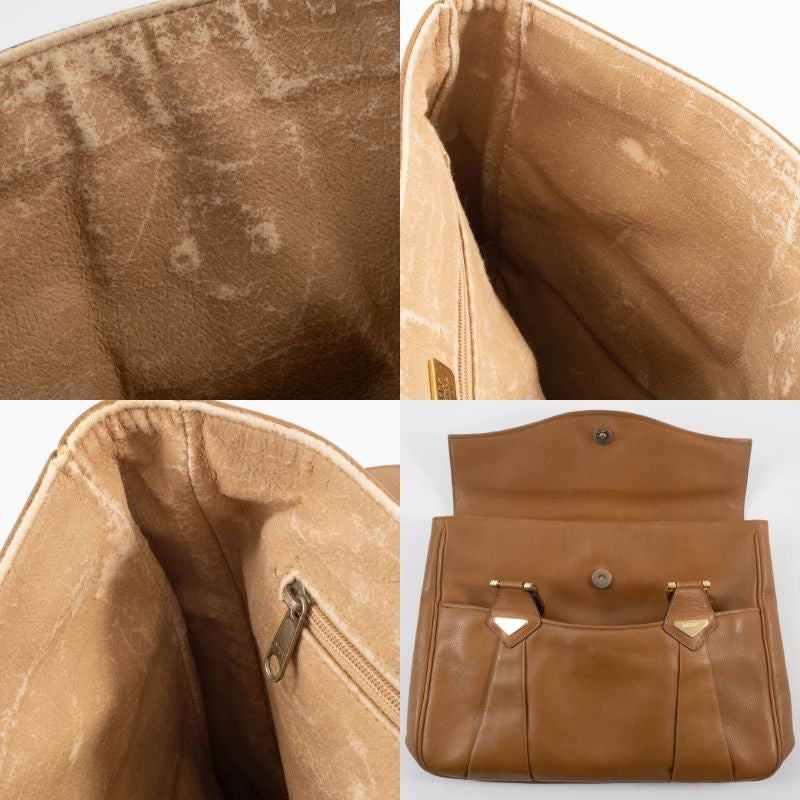 BALLY Old Bally Womens Shoulder Bag Camel Leather Flap Vintage Preowned Auth21
