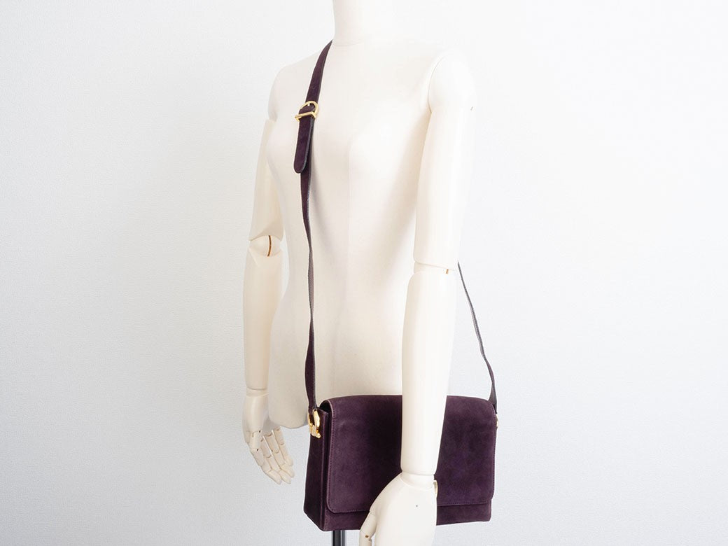 Salvatore Ferragamo Gancini Logo Crossbody Shoulder Bag Suede Purple Preowned18
