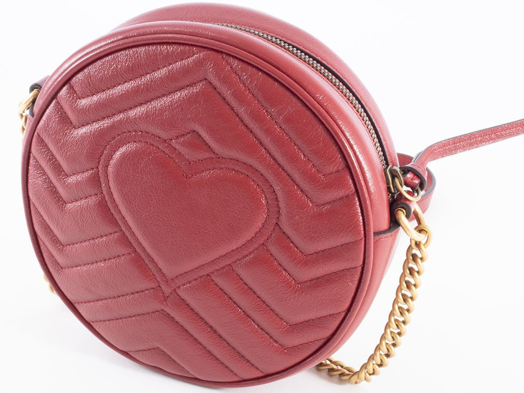 GUCCI GG Marmont Chain Shoulder Bag Red Round Heart Woman 550154 Preowned Auth3