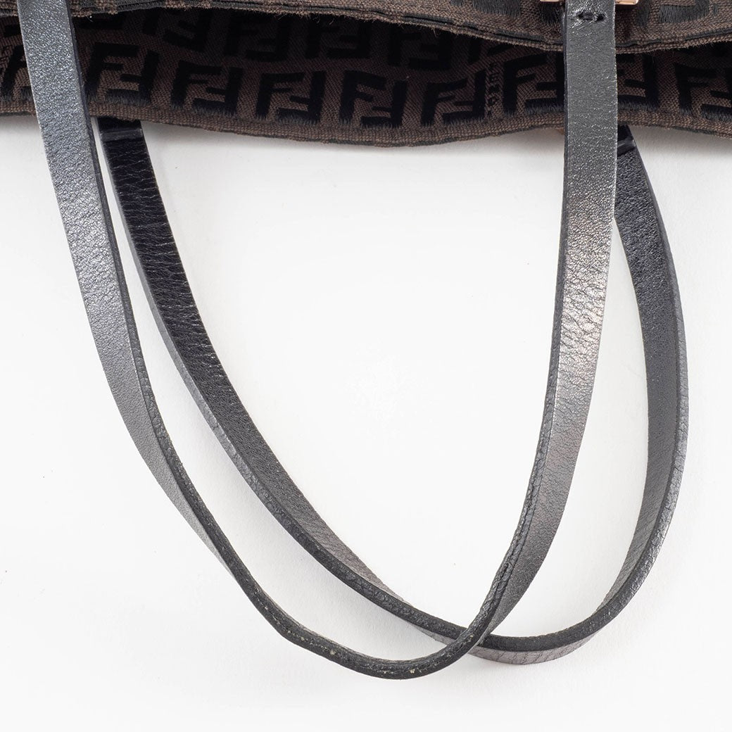 FENDI Zucchino Brown Canvas Leather Handbag Zucca Monogram Tote Bag Preowned10