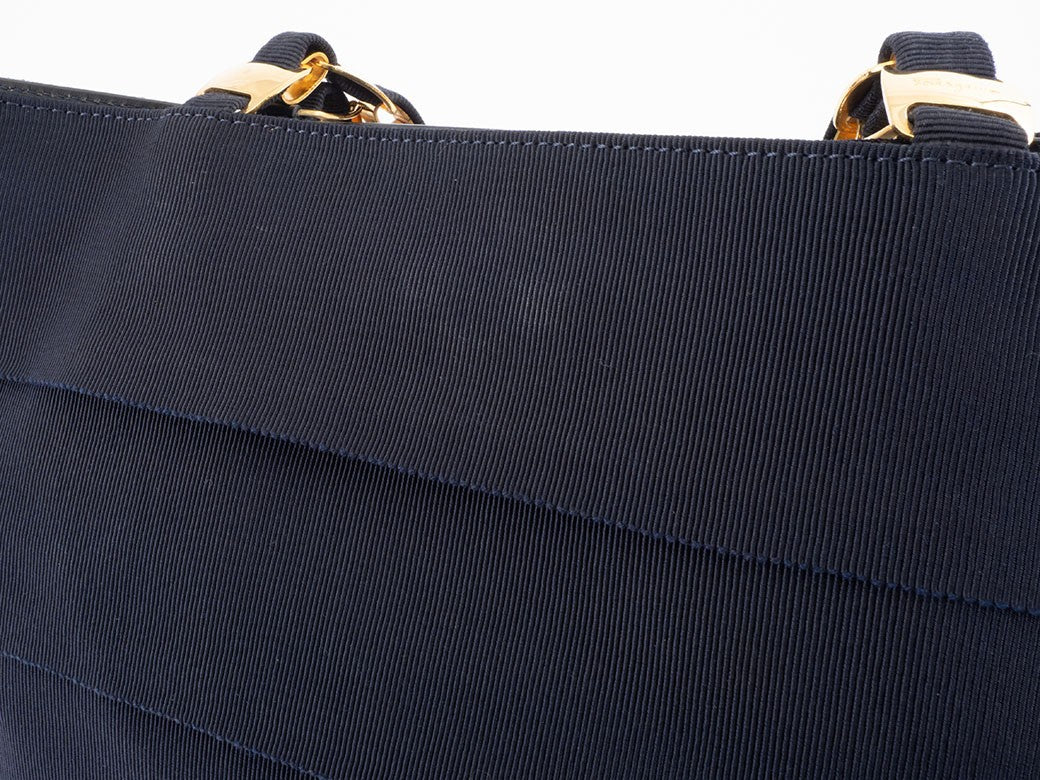 Ferragamo Vara Ribbon Tote Bag Navy Nylon Women Shoulder Tote Bag Preowned Auth9