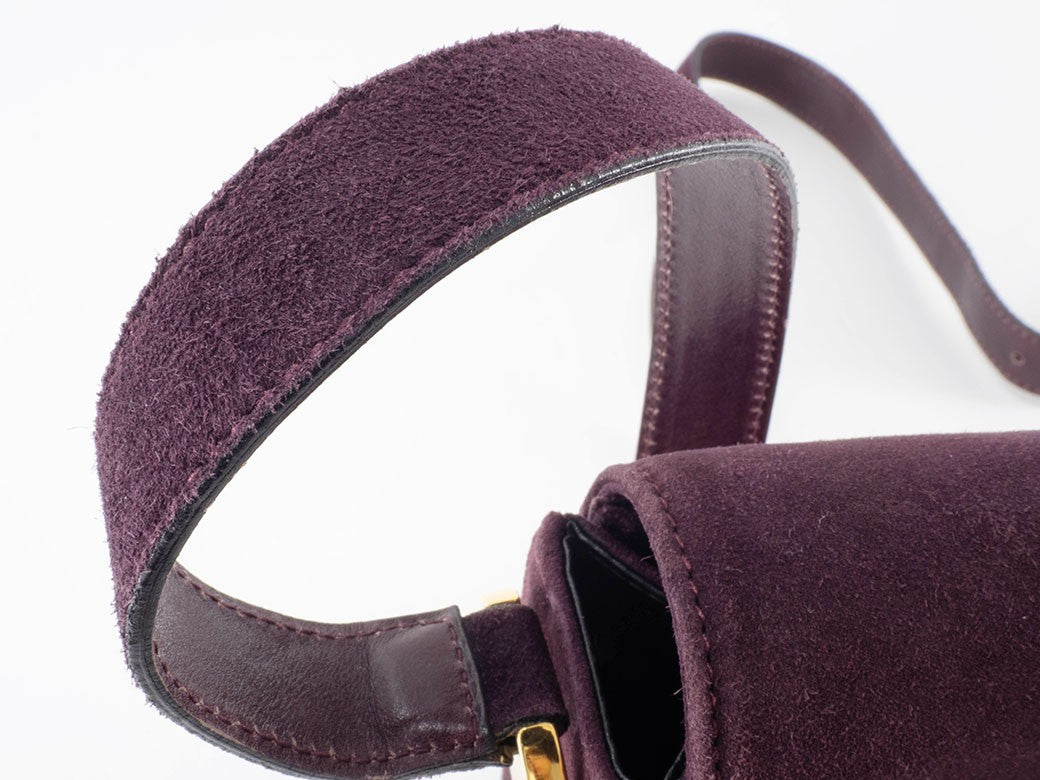 Salvatore Ferragamo Gancini Logo Crossbody Shoulder Bag Suede Purple Preowned16