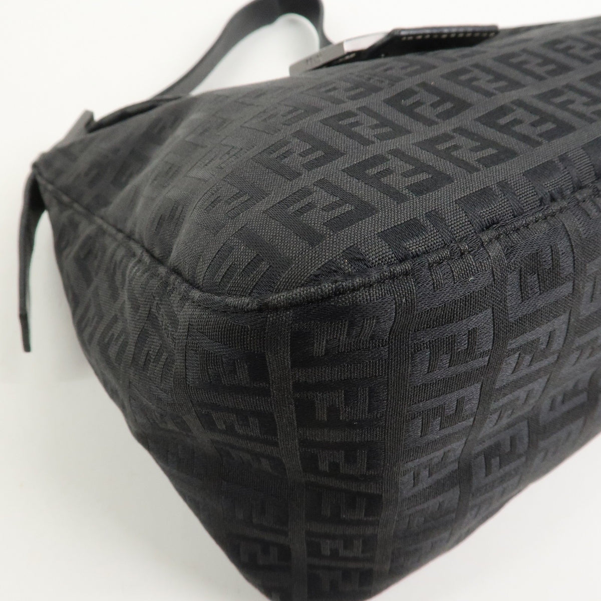 FENDI Mamma Baguette Zucca Zucchino Canvas Leather Black Shoulder Bag Preowned15