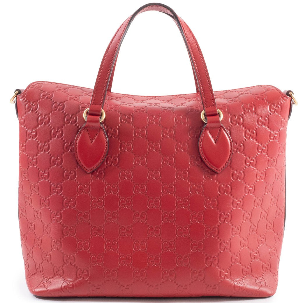 GUCCI Guccissima Leather Convertible Crossbody Shoulder Bag Tote Red Preowned1