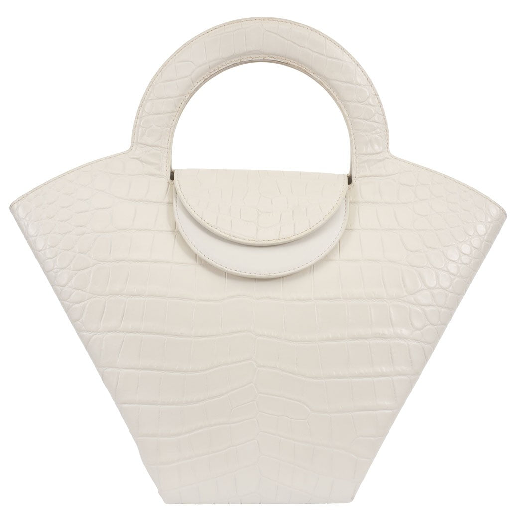 BOTTEGA VENETA Doll Handbag Crocodile Embossed Leather White Preowned Auth0