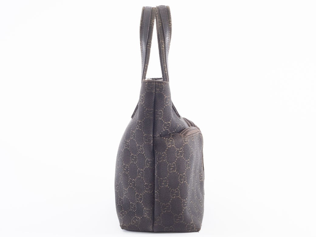 GUCCI GG Canvas Leather Tote Handbag Small Brown 105650 Womens Preowned Auth14