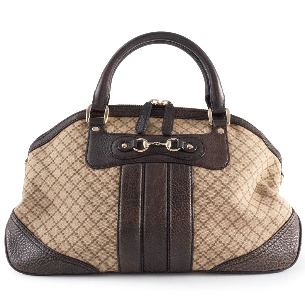 GUCCI Diamante Canvas Leather Tote Handbag Beige Brown Womens Preowned Auth0